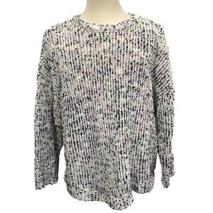 Cable and Gauge Pull Over Sweater Open Knit  Stretch White Purple Size 3X